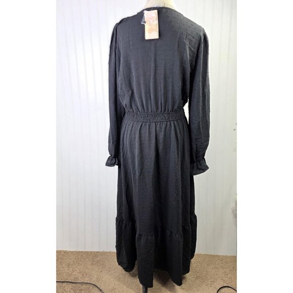 Black Maxi Dress Women L Black Swiss Dot Long Sleeve Ruffle Cottage Prairie NEW - Picture 8 of 14